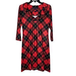 Barbara Erickson Red Plaid Ruffle Collar Dress Size S Women's NEW